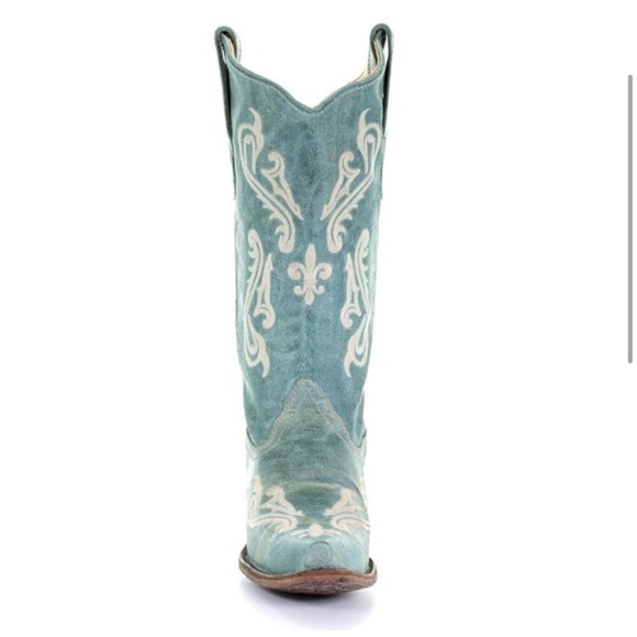 Corral-Turquoise Cortez/Cream Aged Leather Snip Toe Western Boots (Size:7.5) - Picture 3 of 11